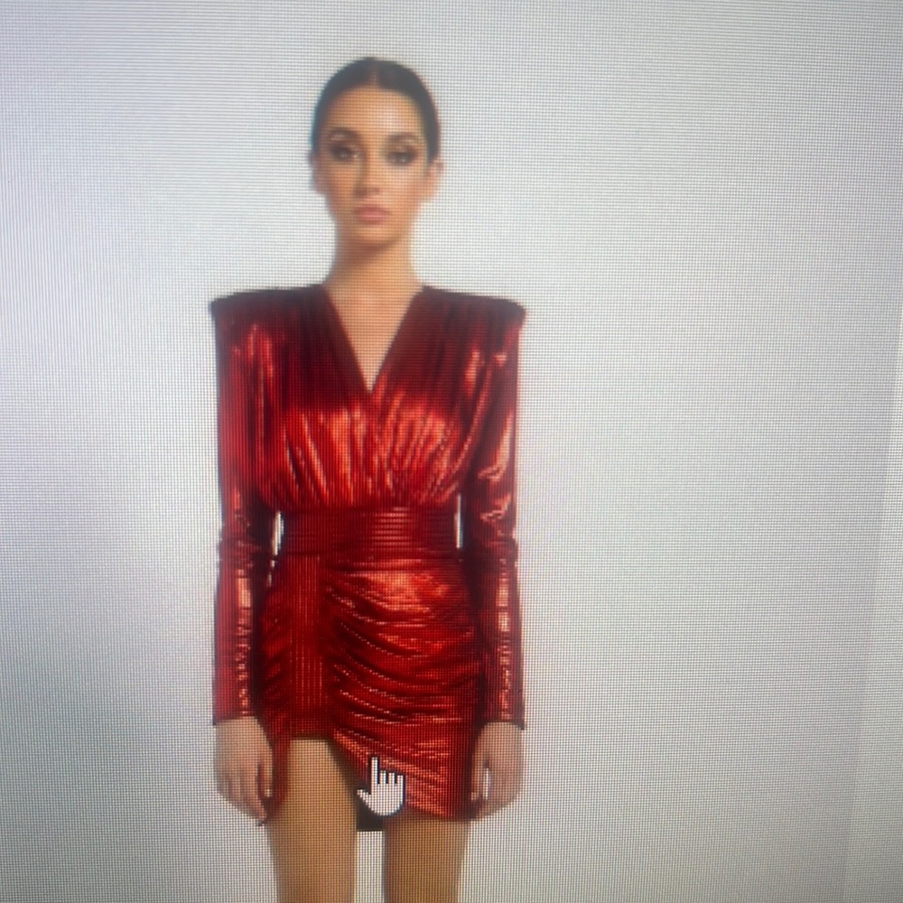 Fully lined metallic jersey mini dress with gathered dress